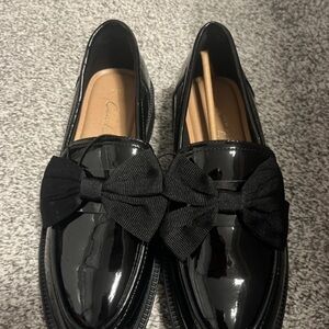 New Look Black Patent Loafers with Bow